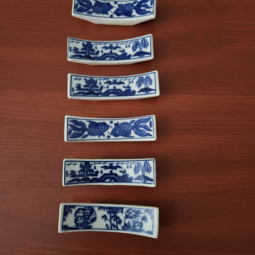 Set of Blue and White Ceramic Chopstick Rests